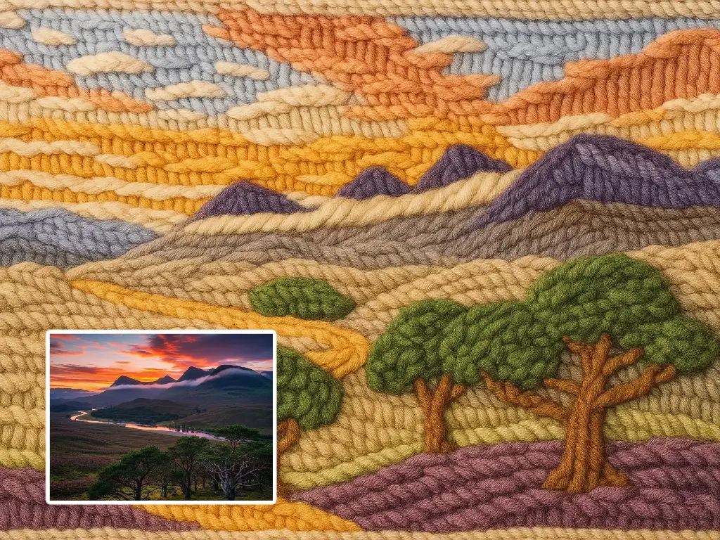 Knitted AI seasonal scenes