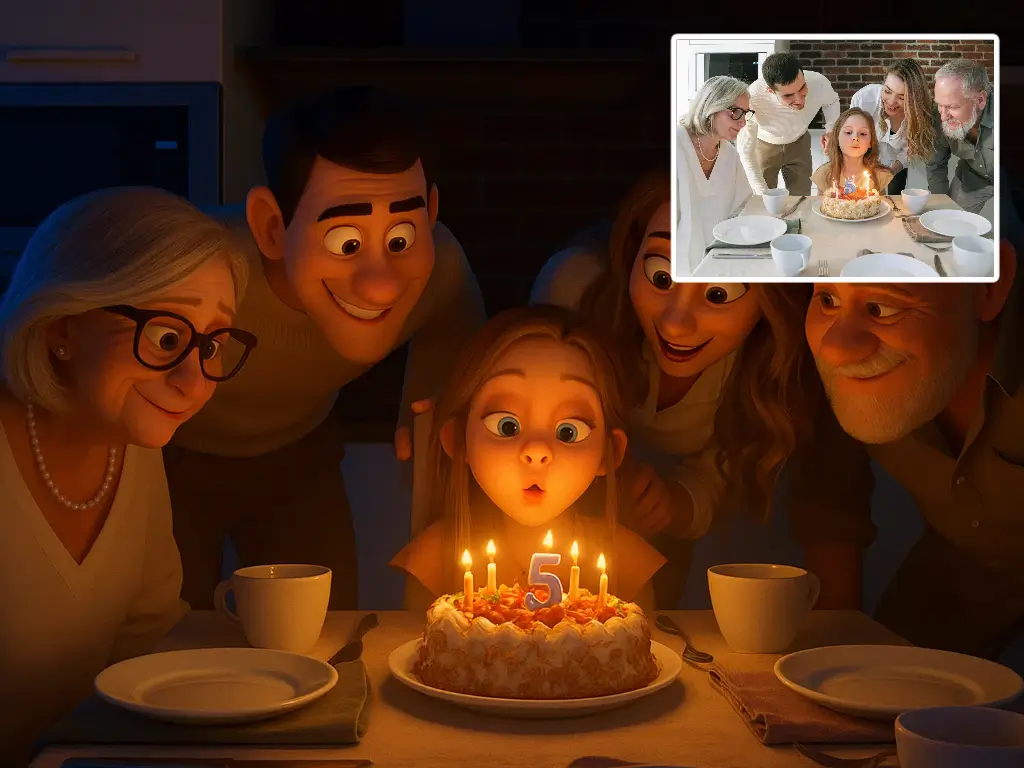 Pixar 3D family transformations