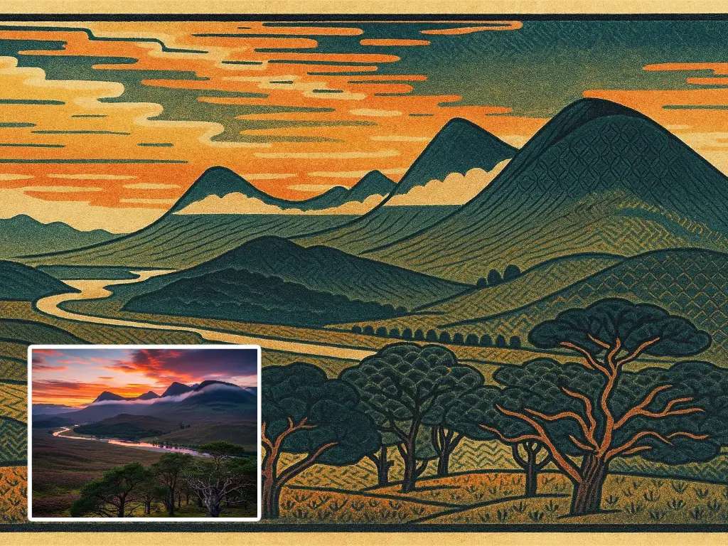 Hokusai-inspired landscape scenes
